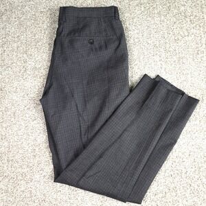 Hugo Boss Mens Gray Micro Check Dress Pants 34R Tapered Leg Flat Front Trousers